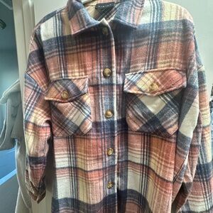 Colored Plaid Button-Up Shirt Jacket, boutique style